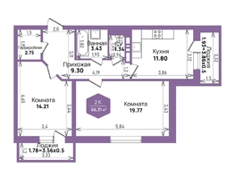 Продается 2-комнатная квартира ЖК Левада, литера 6, 66.31  м², 9039153 рублей