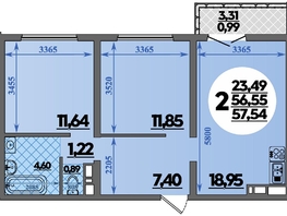 Продается 2-комнатная квартира ЖК Город у моря, литера 21, 57.54 м², 8872668 рублей