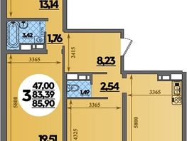 Продается 3-комнатная квартира ЖК Город у моря, литера 21, 85.9 м², 10531340 рублей
