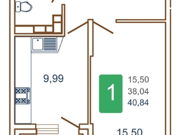 Продается 1-комнатная квартира ЖК Хорошая погода, литера 2, 41.8 м², 5434000 рублей