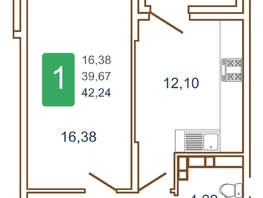 Продается 1-комнатная квартира ЖК Хорошая погода, литера 2, 43.45 м², 5648500 рублей