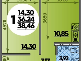 Продается 1-комнатная квартира ЖК Восточный, литера 48, 38.46 м², 5642999 рублей