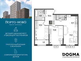 Продается 2-комнатная квартира ЖК Порто-Ново, литера 6, 65.4 м², 9210021 рублей
