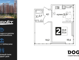 Продается 2-комнатная квартира ЖК Самолет, литера 51, 53.6  м², 9782000 рублей