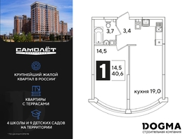Продается 1-комнатная квартира ЖК Самолет, литера 51, 40.6 м², 7178080 рублей