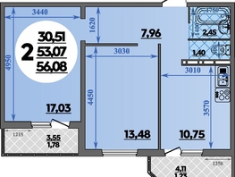 Продается 2-комнатная квартира ЖК Восточный, литера 12, 56.08 м², 6768856 рублей
