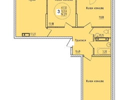 Продается 3-комнатная квартира ЖК Друг, литера 2, 74.27 м², 9172345 рублей