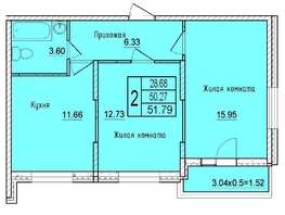 Продается 2-комнатная квартира ЖК Друг, литера 2, 51.79 м², 7017545 рублей