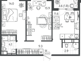 Продается 2-комнатная квартира ЖК Все Свои VIP, литера 4, 59.25  м², 14516250 рублей