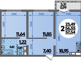 Продается 2-комнатная квартира ЖК Город у моря, литера 21, 57.54 м², 8584999 рублей