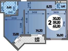 Продается 2-комнатная квартира ЖК Парк у дома, литера 7.2, 62.2 м², 9889999 рублей