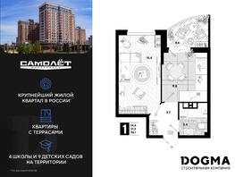 Продается 1-комнатная квартира ЖК Самолет, литера 28, 36.1 м², 5776000 рублей