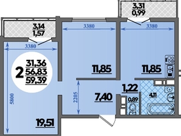 Продается 2-комнатная квартира ЖК Город у моря, литера 8, 59.39 м², 9169816 рублей