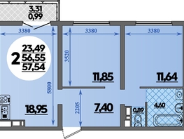 Продается 2-комнатная квартира ЖК Город у моря, литера 8, 57.54 м², 9425052 рублей