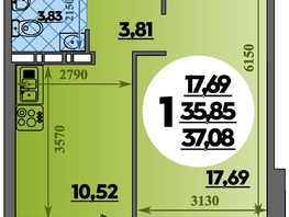 Продается 1-комнатная квартира ЖК Восточный, литера 37, 37.08  м², 5010999 рублей