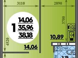 Продается 1-комнатная квартира ЖК Восточный, литера 37, 38.18  м², 5304000 рублей