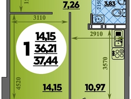 Продается 1-комнатная квартира ЖК Восточный, литера 37, 37.44  м², 5095999 рублей