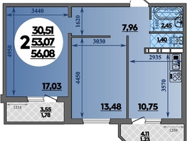 Продается 2-комнатная квартира ЖК Восточный, литера 37, 56.08  м², 6759000 рублей