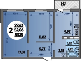 Продается 2-комнатная квартира ЖК Романовский, литера 1, 53.15  м², 5394725 рублей