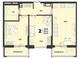 Продается 2-комнатная квартира ЖК Лето, литера 1.2, 54.6  м², 7669000 рублей