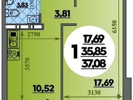 Продается 1-комнатная квартира ЖК Восточный, литера 37, 37.08 м², 4750000 рублей