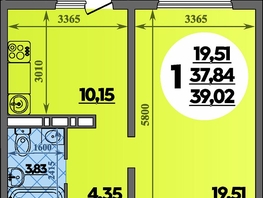 Продается 1-комнатная квартира ЖК Восточный, литера 2, 39.02 м², 6173300 рублей