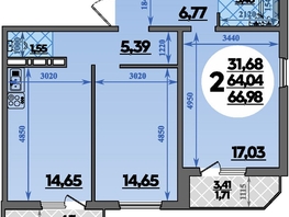 Продается 2-комнатная квартира ЖК Молодежный 2, литера 14, 66.46 м², 7822341 рублей