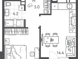 Продается 1-комнатная квартира ЖК Все Свои VIP, литера 6, 37.25  м², 9759500 рублей