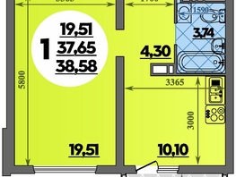 Продается 1-комнатная квартира ЖК Город у моря, литера 17, 38.58 м², 7241466 рублей