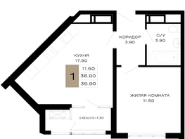 Продается 1-комнатная квартира ЖК Сердце, 38.9 м², 15365500 рублей