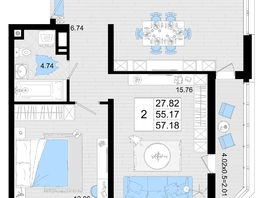Продается 2-комнатная квартира ЖК Фонтаны, литер 19, 57.18 м², 9434700 рублей