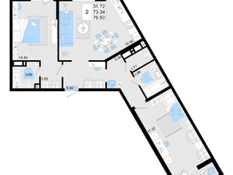 Продается 2-комнатная квартира ЖК Фонтаны, литер 19, 76.5 м², 13387500 рублей