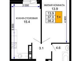 Продается 1-комнатная квартира ЖК Дыхание, литер 27, 38.2 м², 5386200 рублей