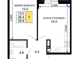 Продается 1-комнатная квартира ЖК Дыхание, литер 27, 39.8  м², 5890400 рублей