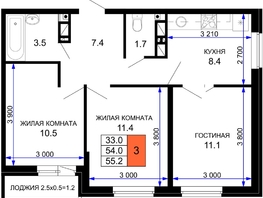 Продается 3-комнатная квартира ЖК Дыхание, литер 27, 55.2  м², 6624000 рублей