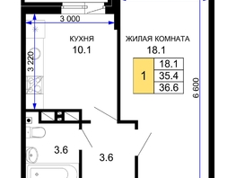 Продается 1-комнатная квартира ЖК Дыхание, литер 28, 36.6  м², 5233800 рублей