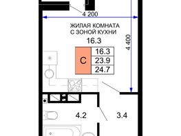 Продается 1-комнатная квартира ЖК Дыхание, литер 30, 24.7 м², 3655600 рублей