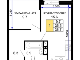 Продается 1-комнатная квартира ЖК Дыхание, литер 30, 36.7 м², 5174700 рублей