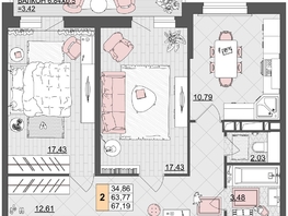 Продается 2-комнатная квартира ЖК Лучший, литер 3, 66.6 м², 8658000 рублей