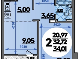 Продается 2-комнатная квартира ЖК Молодежный 2, литера 12, 34.01  м², 4962059 рублей