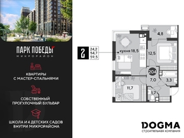 Продается 2-комнатная квартира ЖК Парк Победы 2, литера 6, 59.5 м², 7382046 рублей