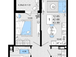 Продается 1-комнатная квартира ЖК Резиденция морей, корпус В, 43.99  м², 10656577 рублей