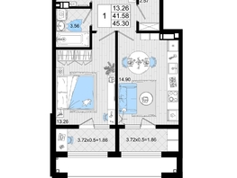 Продается 1-комнатная квартира ЖК Резиденция морей, корпус В, 45.3  м², 10781400 рублей