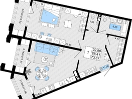 Продается 1-комнатная квартира ЖК Резиденция морей, корпус В, 73.87 м², 16953165 рублей