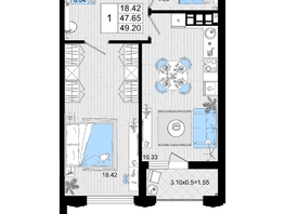 Продается 1-комнатная квартира ЖК Резиденция морей, корпус В, 49.2  м², 12127800 рублей