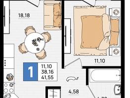 Продается 1-комнатная квартира ЖК Резиденция морей, корпус Е, 41.55 м², 8933250 рублей