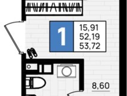 Продается 1-комнатная квартира ЖК Резиденция морей, корпус Д, 53.72 м², 11818400 рублей