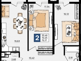 Продается 2-комнатная квартира ЖК Резиденция морей, корпус Д, 75.17  м², 15409850 рублей
