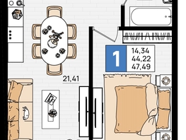 Продается 1-комнатная квартира ЖК Резиденция морей, корпус Е, 47.49 м², 10685250 рублей