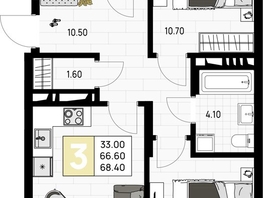 Продается 3-комнатная квартира ЖК На Высоком берегу, 68.4 м², 17100000 рублей